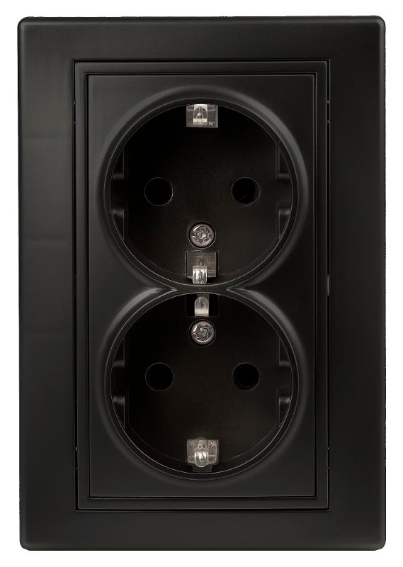 1-205-05 Intro Розетка 2X2P+E Schuko, 16А-250В, IP20, СУ, Plano, антрацит