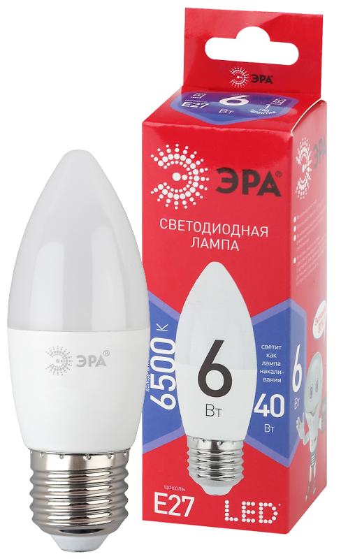 Лампа светодиодная ЭКО LED B35-6W-865-E27 R (диод, свеча, 6Вт, хол, E27)