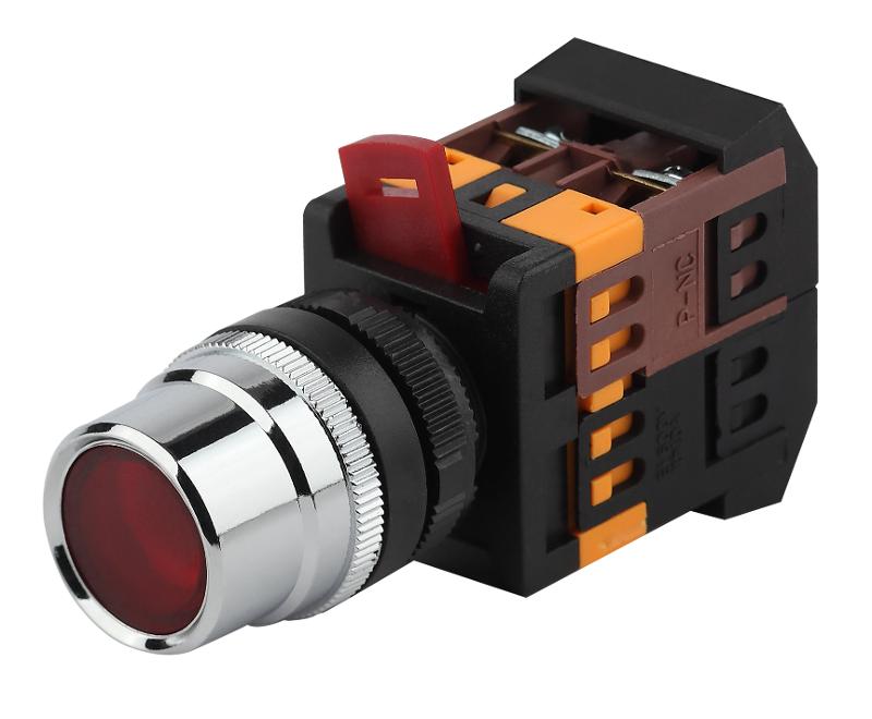 Кнопка управления  ABLF-22 красный d22мм неон/240В 1з+1р (10/400/3200)