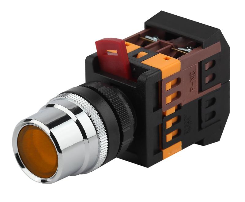 Кнопка управления  ABLF-22 желтый d22мм неон/240В 1з+1р (10/400/3200)