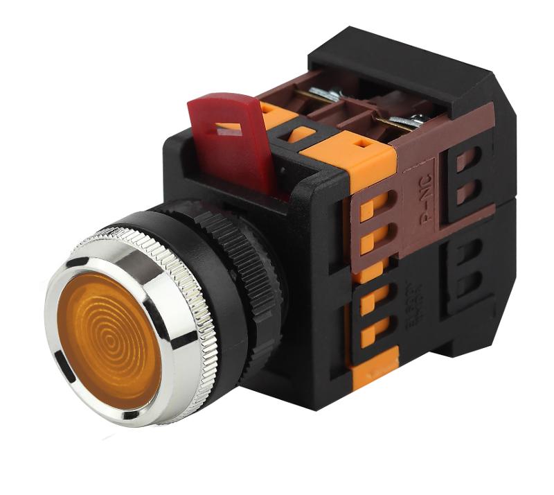 Кнопка управления  ABLFS-22 желтый d22мм неон/240В 1з+1р (10/400/3200)