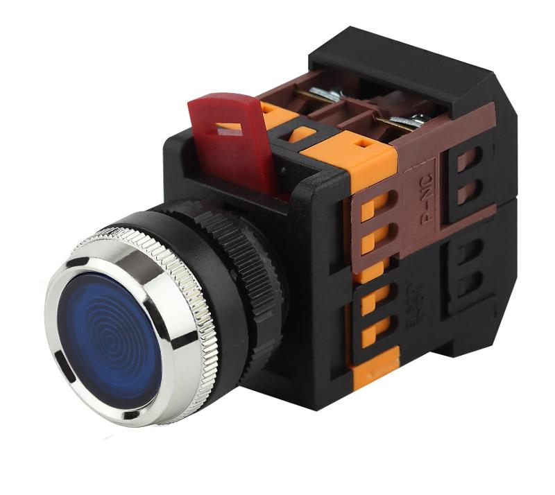 Кнопка управления  ABLFS-22 синий d22мм неон/240В 1з+1р (10/400/3200)