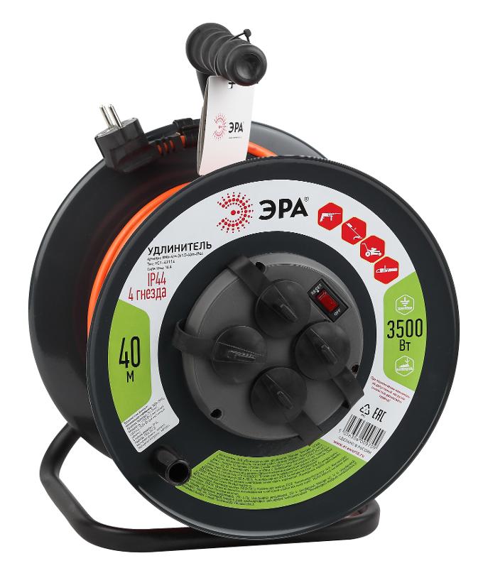 Удлинитель силовой ЭРА RMx-4es-3x1.5-40m-IP44 на м. катушке c/з 4 гн 40м ПВС 3х1.5