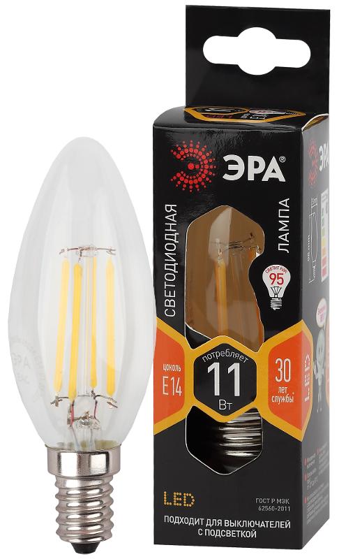 Лампа светодиодная F-LED B35-11w-827-E14 (филамент, свеча, 11Вт, тепл, E14)