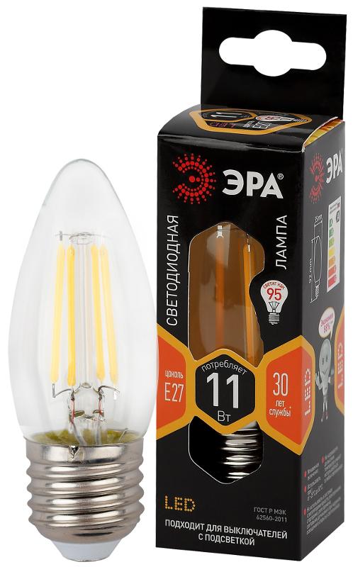 Лампа светодиодная F-LED B35-11w-827-E27 (филамент, свеча, 11Вт, тепл, E27)