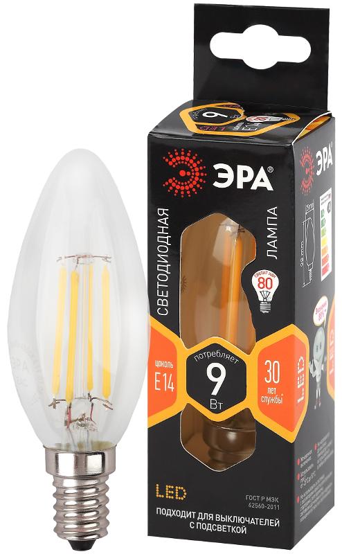 Лампа светодиодная F-LED B35-9w-827-E14 (филамент, свеча, 9Вт, тепл, E14)