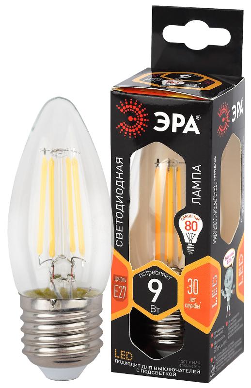 Лампа светодиодная F-LED B35-9w-827-E27 (филамент, свеча, 9Вт, тепл, E27)