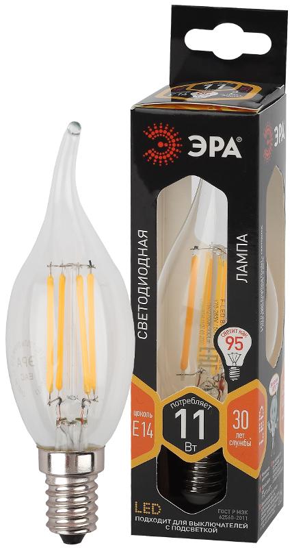 Лампа светодиодная F-LED BXS-11W-827-E14 (филамент, свеча на ветру, 11Вт, тепл, E14)