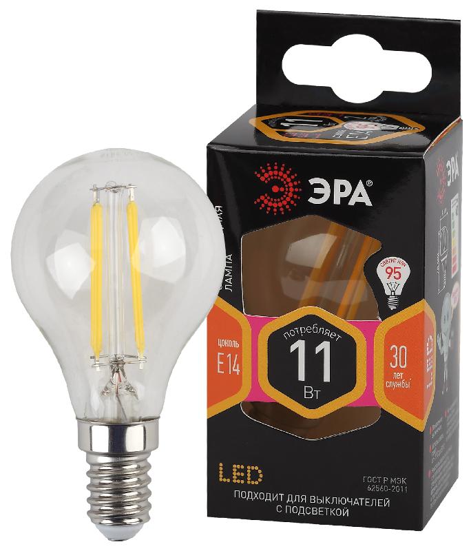 Лампа светодиодная F-LED P45-11w-827-E14 (филамент, шар, 11Вт, тепл, E14)
