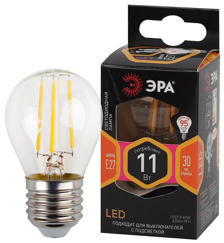 Лампа светодиодная F-LED P45-11w-827-E27 (филамент, шар, 11Вт, тепл, E27)