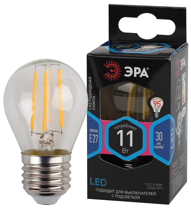 Лампа светодиодная F-LED P45-11w-840-E27 (филамент, шар, 11Вт, нейтр, E27)