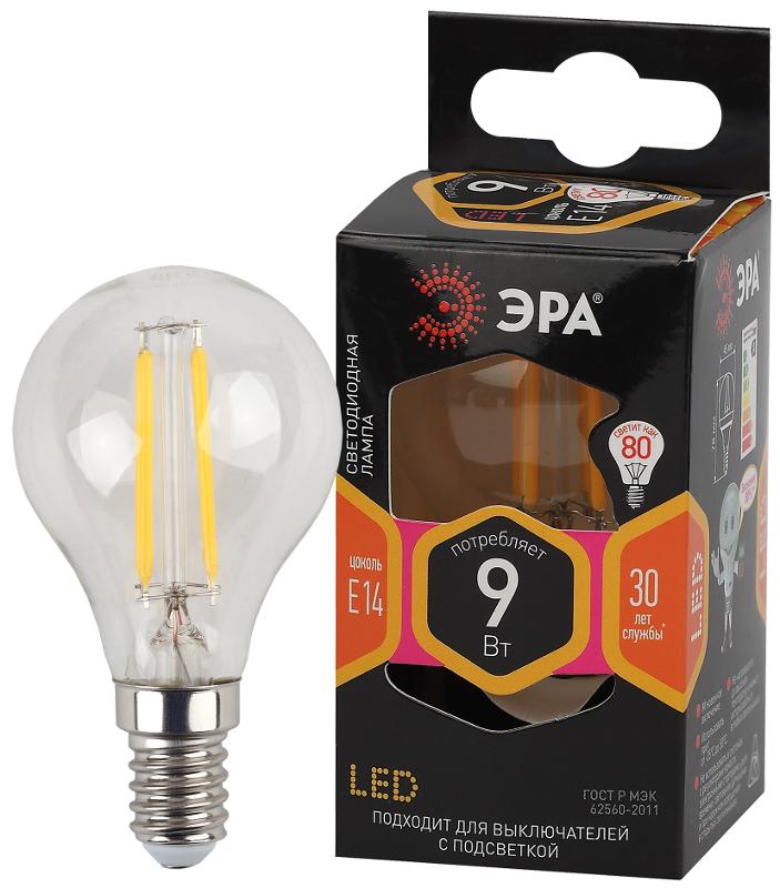 Лампа светодиодная F-LED P45-9w-827-E14 (филамент, шар, 9Вт, тепл, E14)