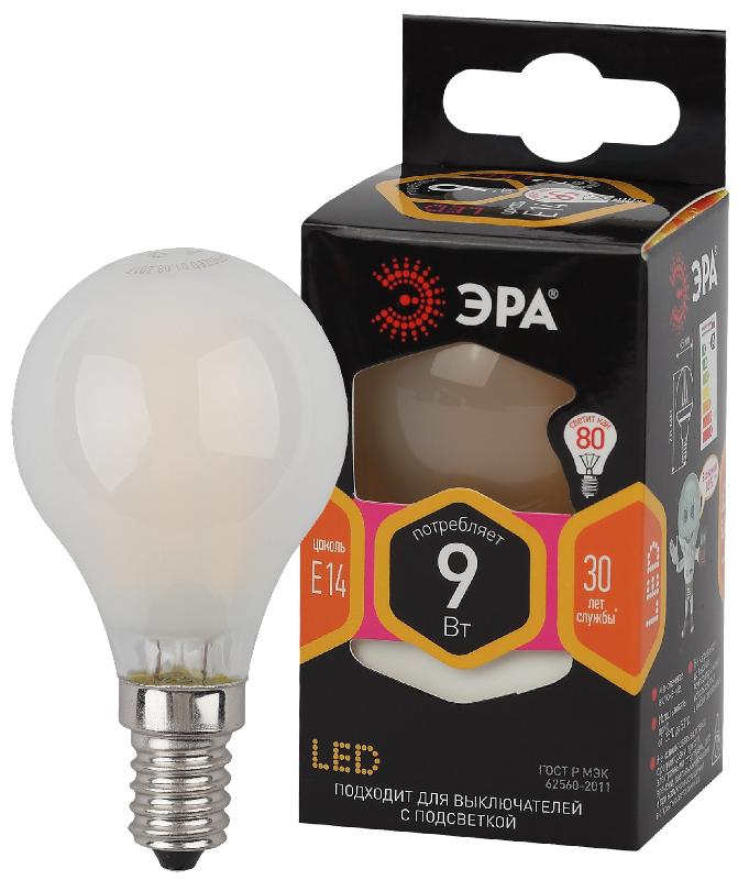 Лампа светодиодная F-LED F-LED P45-9w-827-E14 frost (филамент, шар мат, 9Вт, тепл, E14)