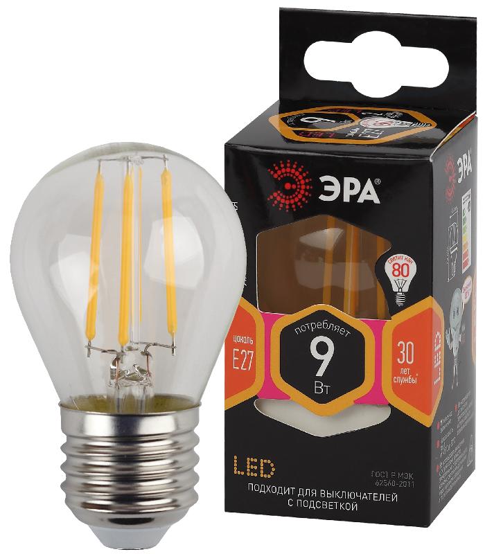 Лампа светодиодная F-LED P45-9w-827-E27 (филамент, шар, 9Вт, тепл, E27)