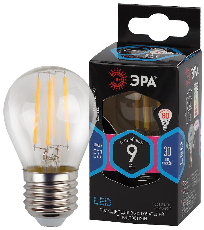 Лампа светодиодная F-LED P45-9w-840-E27 (филамент, шар, 9Вт, нейтр, E27)