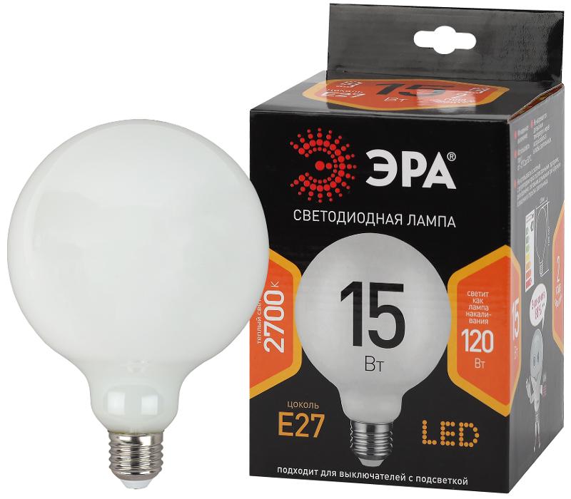 Лампа светодиодная F-LED G125-15w-827-E27 OPAL (филамент, шар опал, 15Вт, тепл, E27)