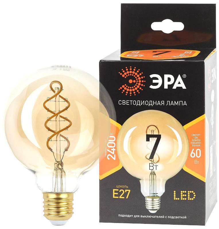 Лампа светодиодная F-LED G95-7W-824-E27 spiral gold (филамент, шар спир зол, 7Вт, тепл, E27) (20/560)