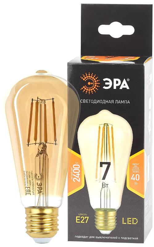 Лампа светодиодная F-LED ST64-7W-824-E27 gold (филамент, зол, 7Вт, тепл, E27) (20/960)