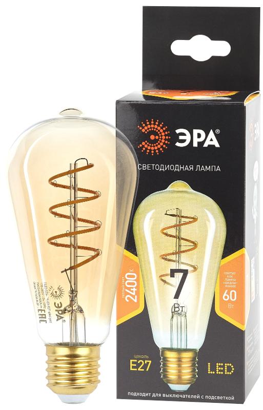 Лампа светодиодная F-LED ST64-7W-824-E27 spiral gold (филамент, спир зол, 7Вт, тепл, E27) (20/960)
