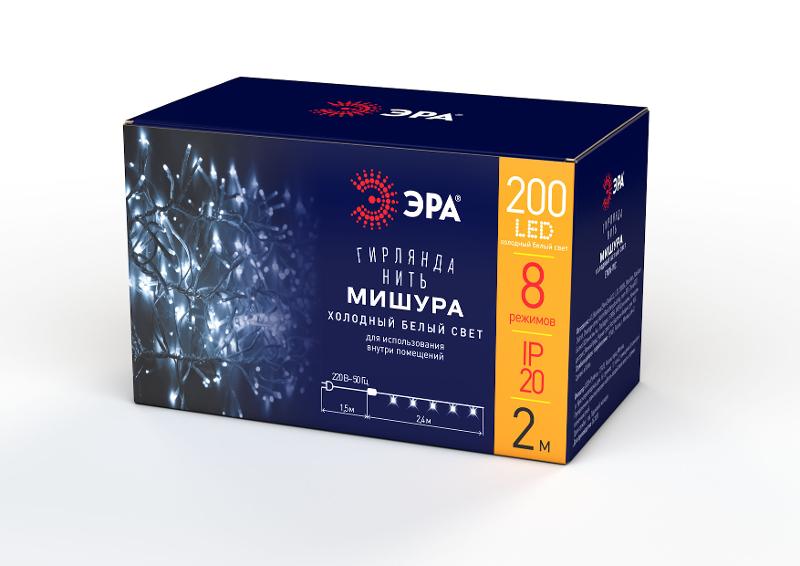 Гирлянда светодиодная  Мишура 3,9 м белый провод, холодный свет, ENIN - WC   220V IP20 (24/576)