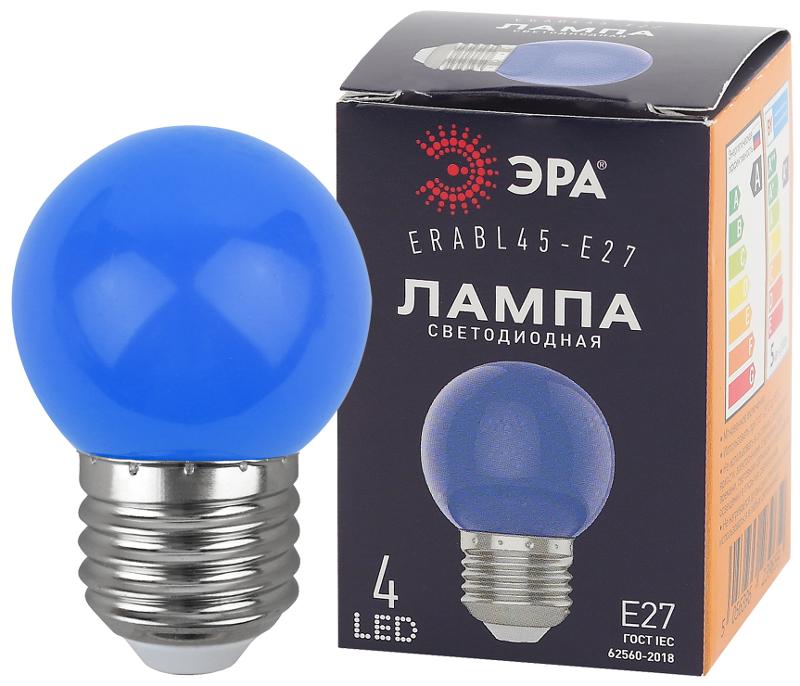 Лампы cветодиодные ERABL45-E27 LED Р45-1W-E27 (диод. шар син., 4SMD, 1W, E27, для белт-лайт) (10/100/6000)