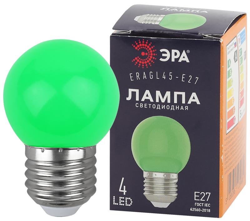 Лампы cветодиодные ERAGL45-E27 LED Р45-1W-E27 (диод. шар, зел., 4SMD, 1W, E27, для белт-лайт) (10/100/6000)