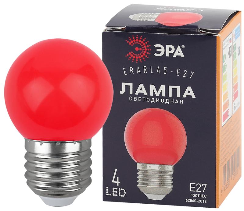 Лампы cветодиодные ERARL45-E27 LED Р45-1W-E27 (диод. шар, красн., 4SMD, 1W, E27, для белт-лайт) (10/100/6000)
