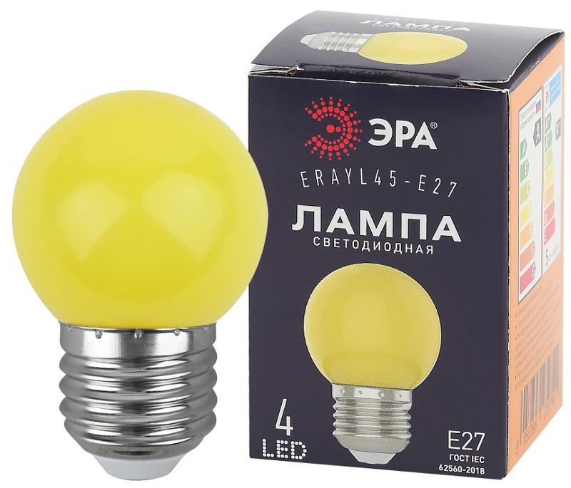Лампы cветодиодные ERAYL45-E27 LED Р45-1W-E27 (диод. шар, желт., 4SMD, 1W, E27, для белт-лайт) (10/100/6000)