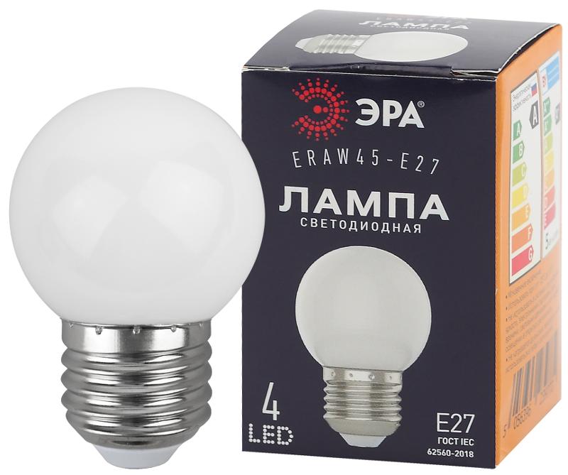 Лампы cветодиодные ERAW45-E27 LED Р45-1W-E27 (диод. шар, бел., 4SMD, 1W, E27, для белт-лайт) (10/100/6000)