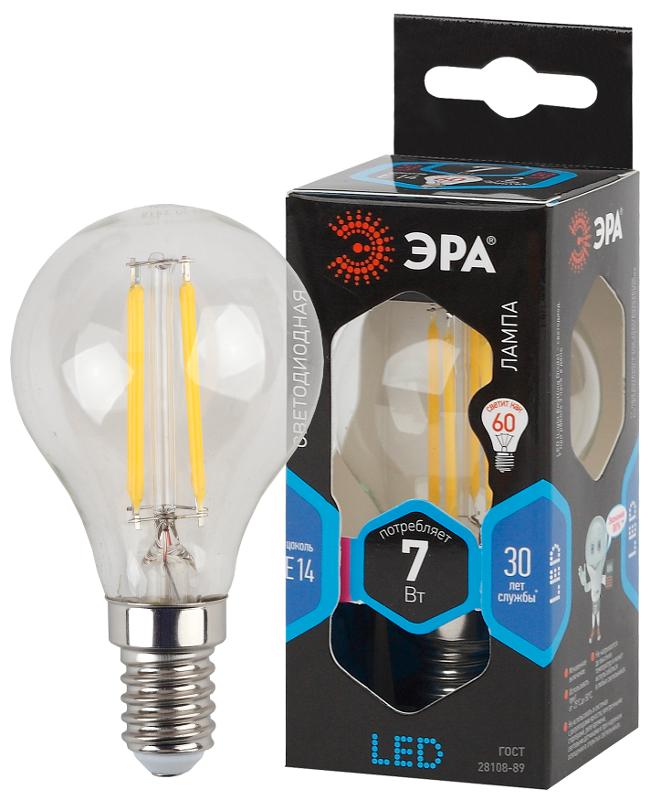 Лампа светодиодная F-LED P45-7W-840-E14 (филам, шар, 7Вт, нейтр, E14) (10/100/3000)