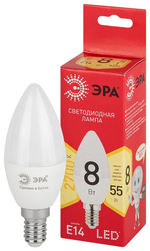 Лампа светодиодная LED B35-8W-827-E14 R (диод, свеча, 8Вт, тепл, E14)