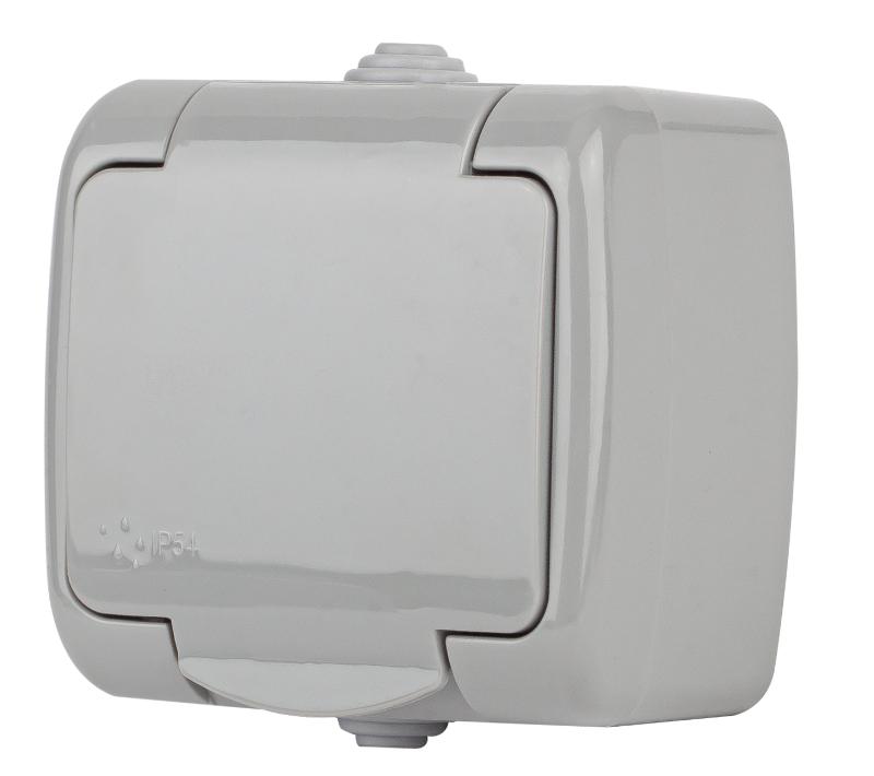 5-201-03 Розетка 2P+E Schuko, 16А-250В, IP54, ОУ, Atlantic, серый