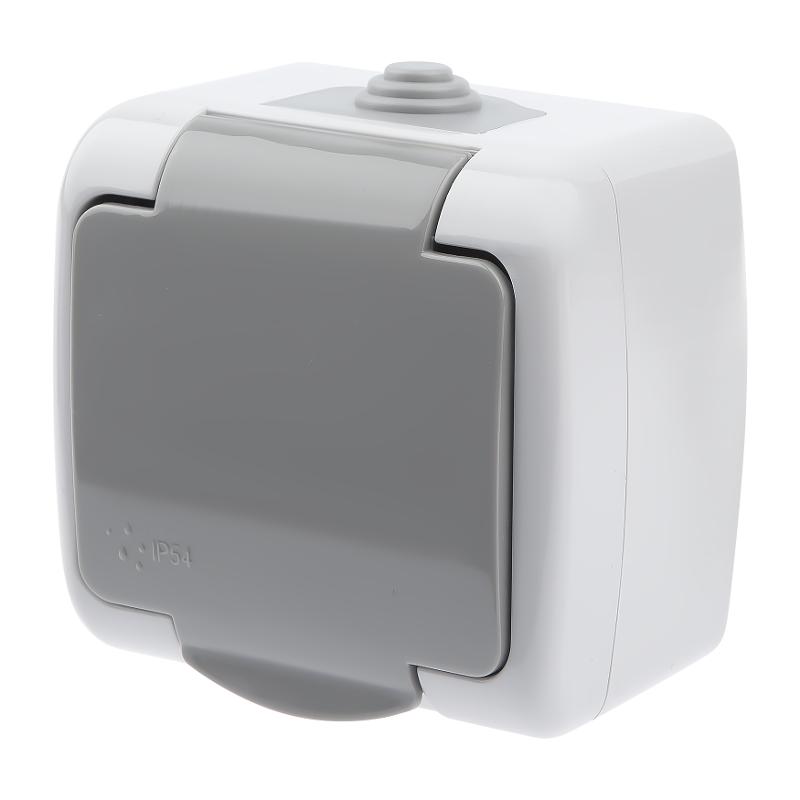 5-202-03 Розетка 2P+E Schuko шторки, 16А-250В, IP54, ОУ, Atlantic, серый