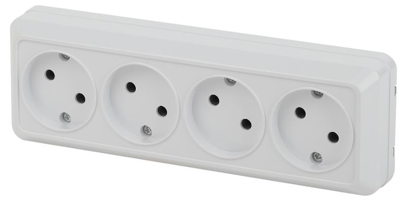 2-207-01 Розетка 4х2P, 16А-250В, IP20, ОУ, Quadro, белый