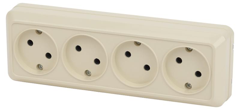 2-207-02 Розетка 4х2P, 16А-250В, IP20, ОУ, Quadro, сл.кость