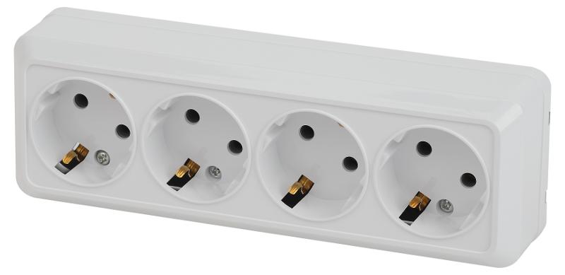 2-208-01 Розетка 4х2P+E, 16А-250В, IP20, ОУ, Quadro, белый