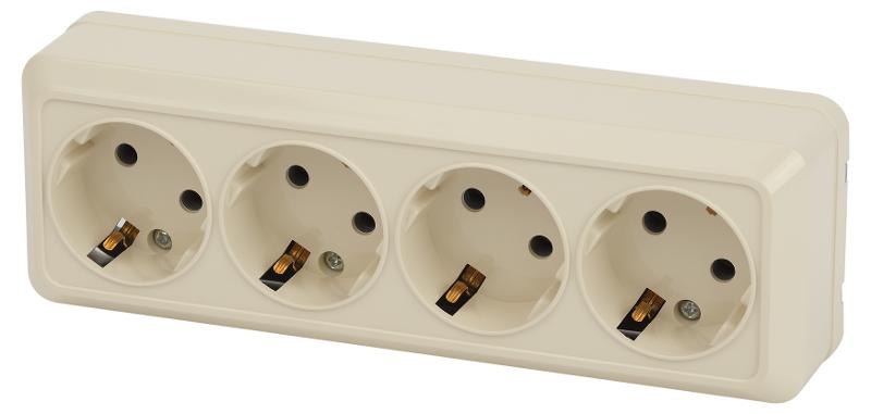 2-208-02 Розетка 4х2P+E, 16А-250В, IP20, ОУ, Quadro, сл.кость