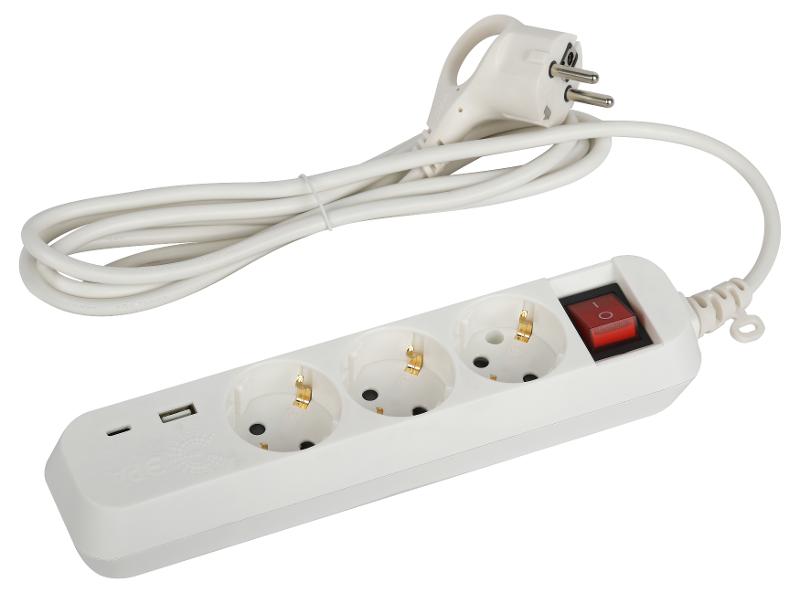 Удлинитель электрический  UB-3es-1,5m-USB c заземлением с в…