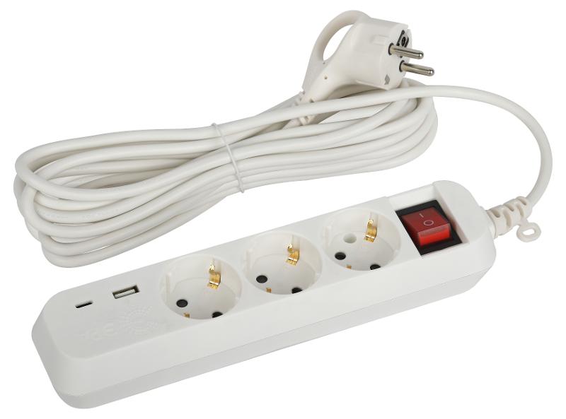Удлинитель электрический  UB-3es-5m-USB c заземлением с вык…