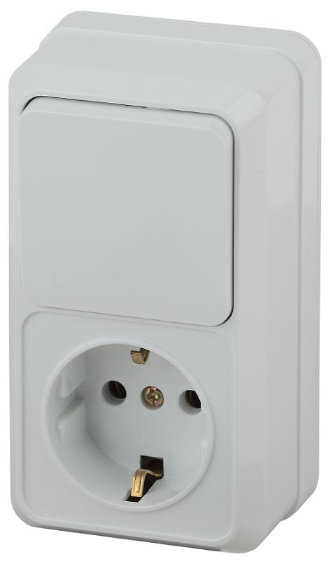 Блок розетка с выключателем Intro Quadro 2-705-01 вертикальный 10(16)А-250В, IP20, ОУ, белый