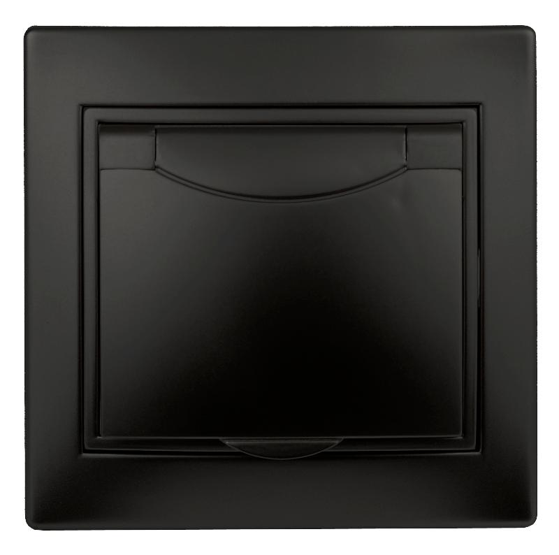 Розетка Intro Plano 1-203-05 с заземлением 2P+E Schuko с крышкой, 16А-250В, IP20, СУ, антрацит