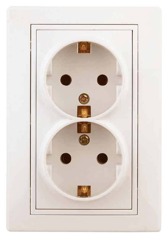 Розетка Intro Plano 1-205-02 с заземлением двойная 2X2P+E Schuko, 16А-250В, IP20, СУ, слоновая кость