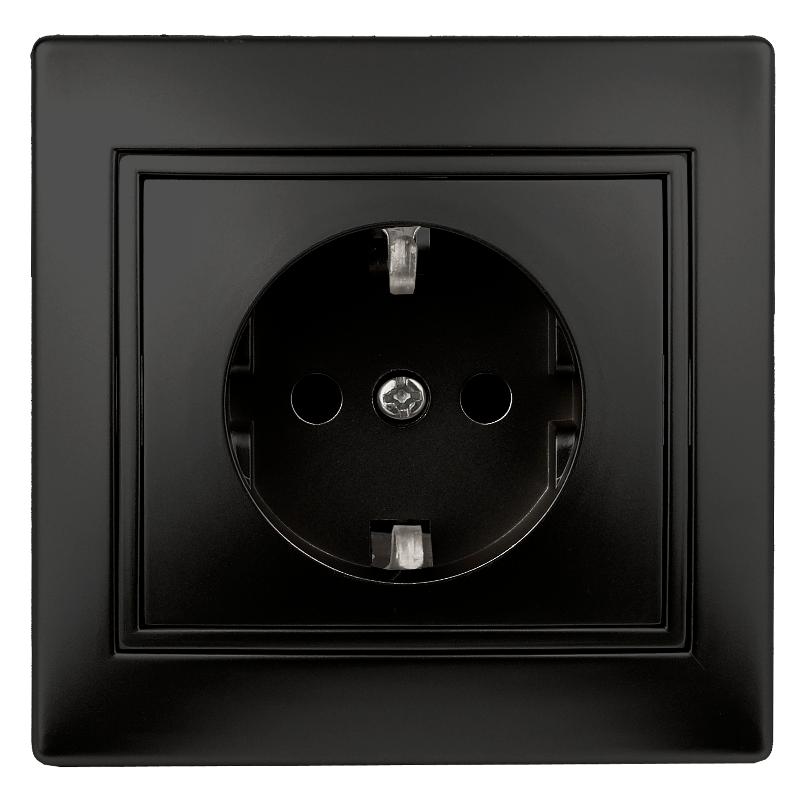 Розетка Intro Plano 1-206-05 с заземлением 2P+E Schuko со шторками, 16А-250В, IP20, СУ, антрацит