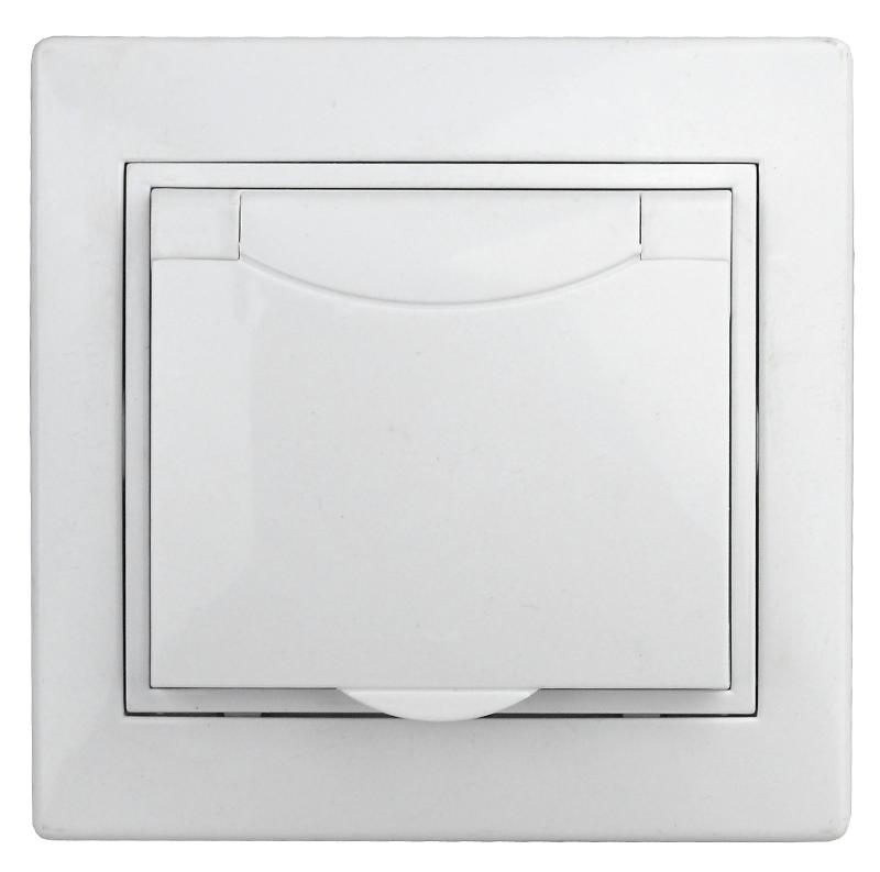Розетка Intro Plano 1-207-01 с заземлением 2P+E Schuko с крышкой шторками, 16А-250В, IP20, СУ, белый