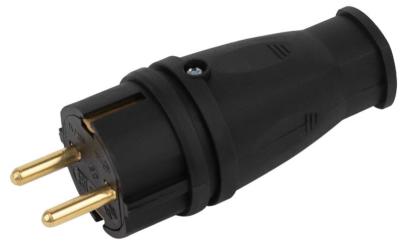 Вилка каучуковая c заземлением 16А IP44 прямая черная VX10-B-IP44