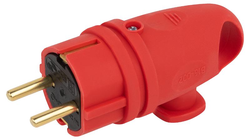Вилка VX11-R-IP44 каучуковая c заземлением 16А IP44 с кольцом угловая красная