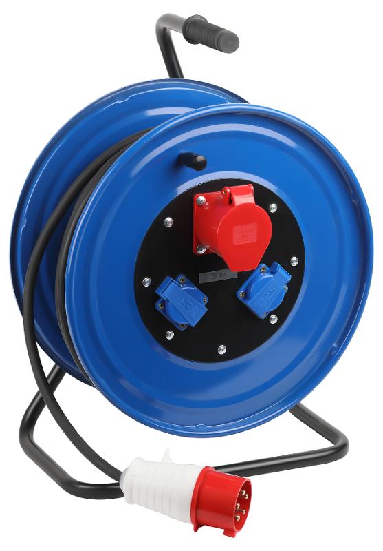 Удлинитель силовой IND380-RM-3e-5x2,5-20m-IP44 380В на катушке 3 розетки 1xCEE 5P 2xSCHUKO 20м КГ 5х2,5 32А IP44