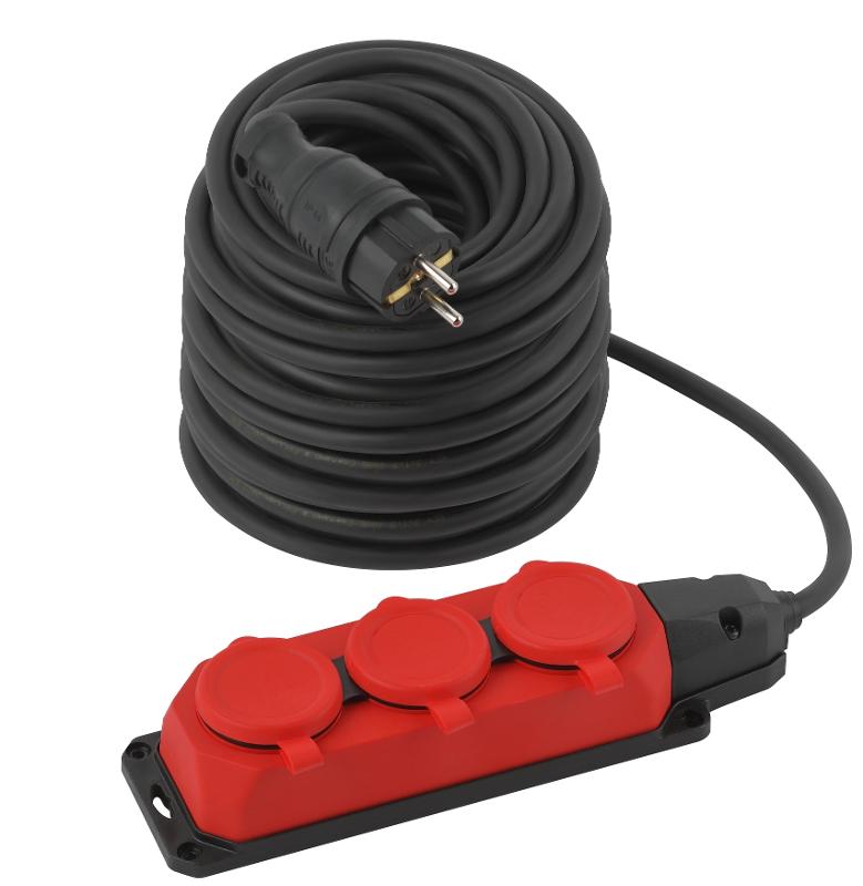 Удлинитель силовой UK-3e-3x1,5-40m-IP44(KG) с заземлением 3 розетки каучук 40м КГ 3х1,5мм2 IP44