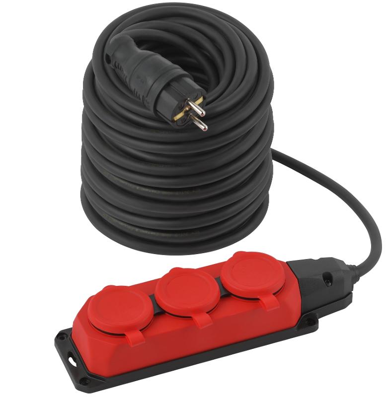 Удлинитель силовой UK-3e-3x1,5-50m-IP44(KG) с заземлением 3 розетки каучук 50м КГ 3х1,5мм2 IP44