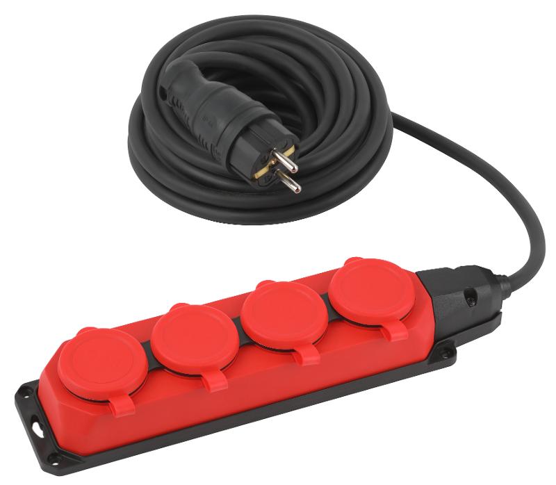 Удлинитель силовой UK-4e-3x1,5-5m-IP44(KG) с заземлением 4 розетки каучук 5м КГ 3х1,5мм2 IP44